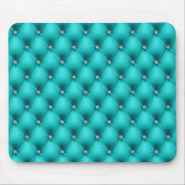 FAUX Aqua quilted leather, diamante Mouse Pad