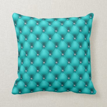 FAUX Aqua quilted leather, diamante Throw Pillow