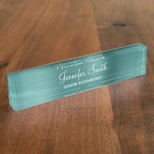 Faux Aqua Teal Foil Desk Name Plate