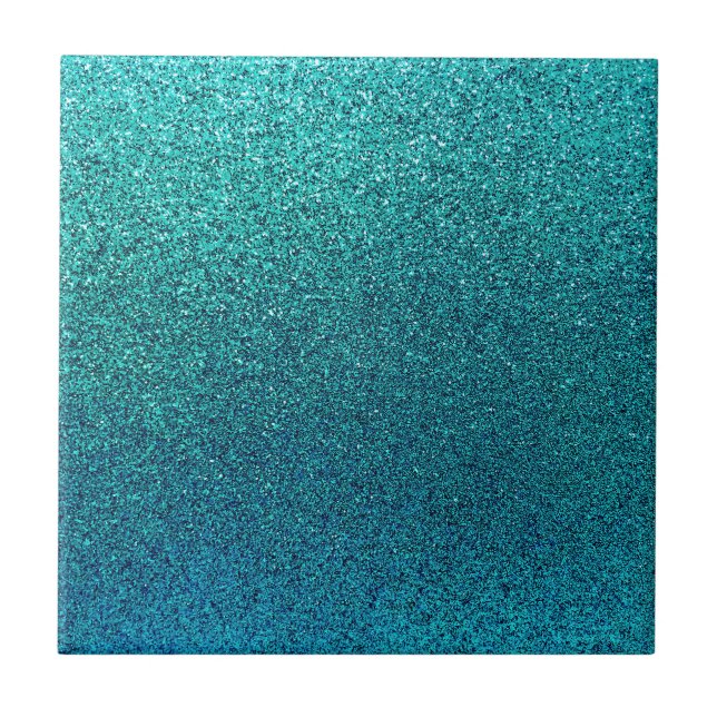 Faux Aqua Teal Turquoise Blue Glitter Background Ceramic Tile (Front)