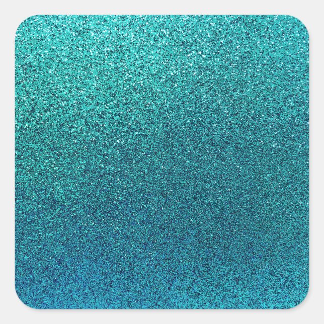 Faux Aqua Teal Turquoise Blue Glitter Background Square Sticker (Front)