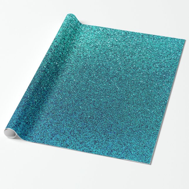 Faux Aqua Teal Turquoise Blue Glitter Background Wrapping Paper (Unrolled)