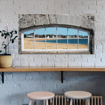 Faux Arched Window with View of Sandy Beach