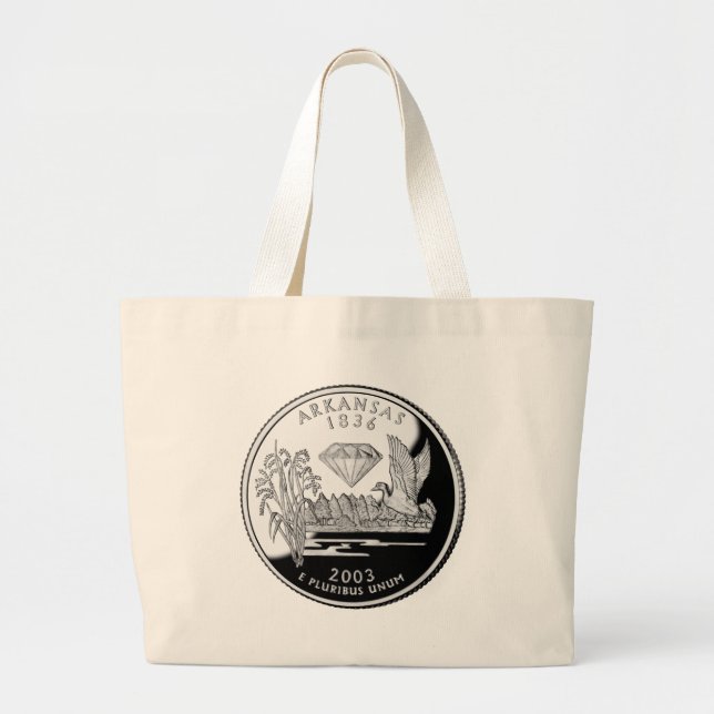 Faux Arkansas State Quarter Crater of Diamonds Large Tote Bag (Front)