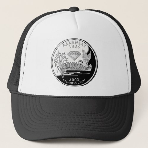 Faux Arkansas State Quarter Crater of Diamonds Trucker Hat