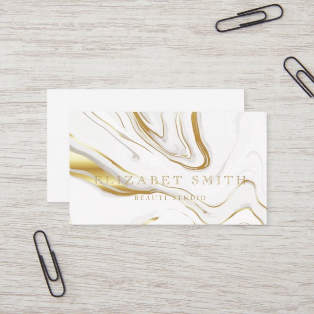 Faux Art White Gold Background Business Card (Front/Back In Situ)