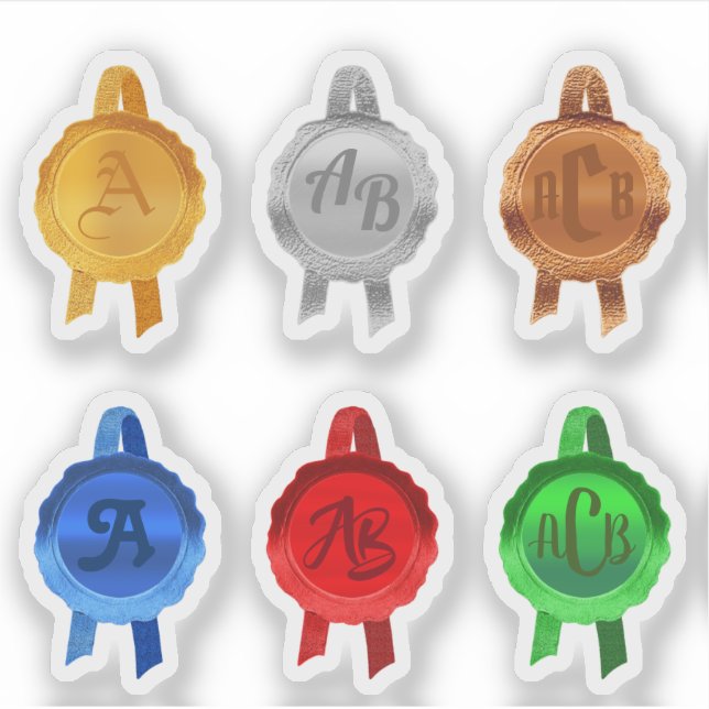Faux Award/Certificate Seal Ribbons (6ClrInitials) Sticker (Front)