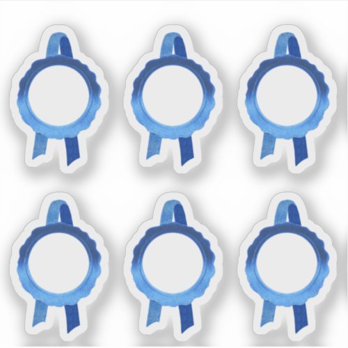 Faux AwardCertificate Seal Ribbons Blue Hollow Sticker