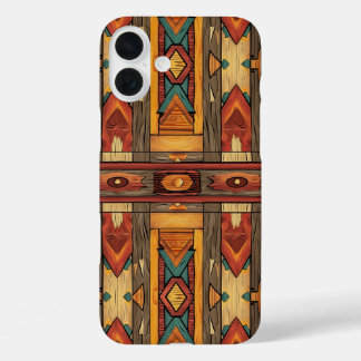 Faux Aztec wood grain iPhone 16 Plus Case