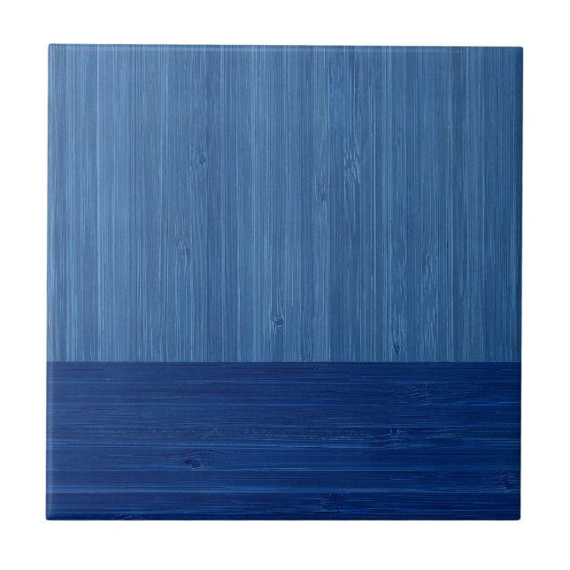Faux Bamboo Border Wood Grain in Cobalt Blue Ceramic Tile (Front)