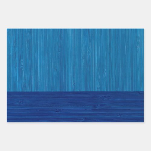 Faux Bamboo Border Wood Grain in Cobalt Blue Wrapping Paper Sheets