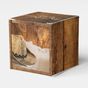 Faux Barn Wood and Cowboy Hat Western Wedding Favor Boxes