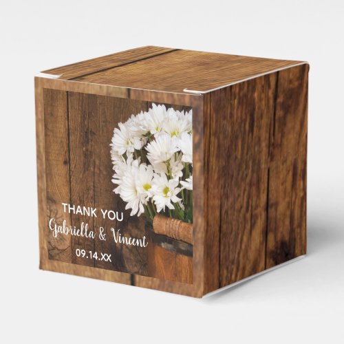 Faux Barn Wood Bucket and White Daisies Wedding Favor Boxes