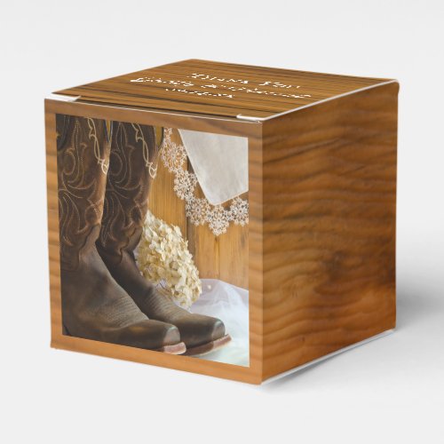 Faux Barn Wood Country Boots Lace Rustic Wedding Favor Boxes