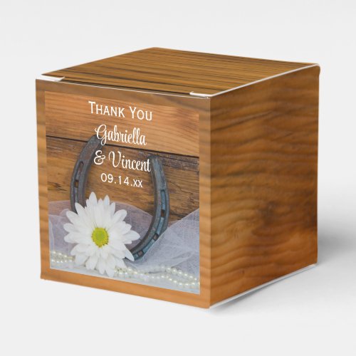 Faux Barn Wood Daisy and Horseshoe Western Wedding Favor Boxes