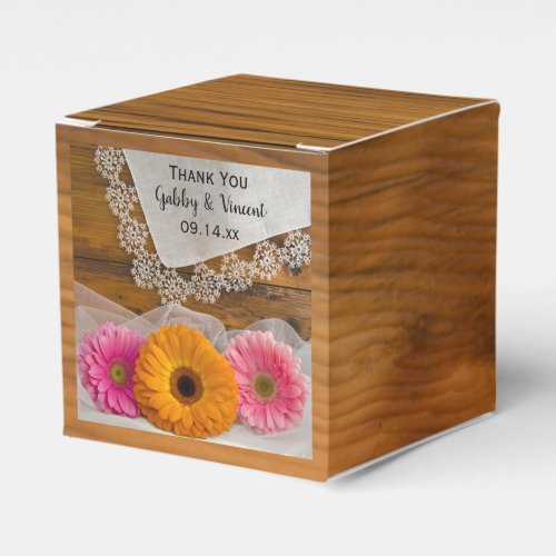 Faux Barn Wood Daisy Trio Lace Wedding Favor Boxes