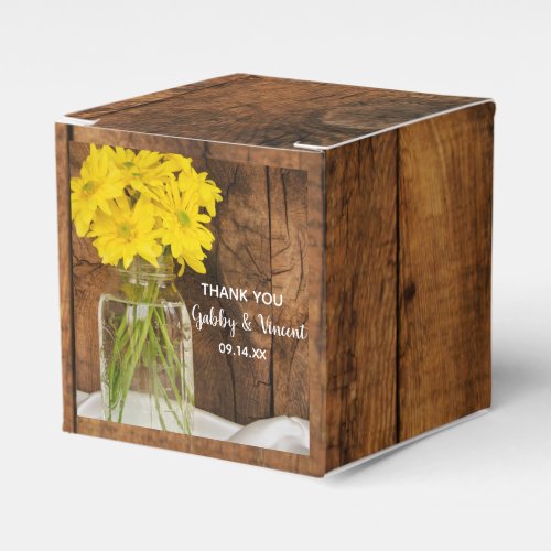 Faux Barn Wood Mason Jar Yellow Daisies Wedding Favor Boxes