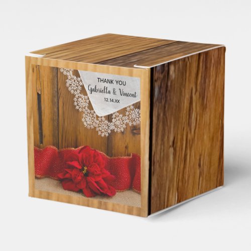 Faux Barn Wood Rustic Poinsettia Winter Wedding Favor Boxes