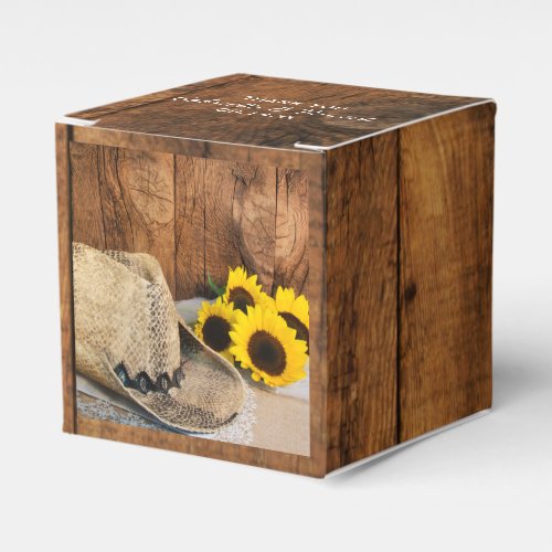 Faux Barn Wood Sunflowers Cowboy Hat Wedding Favor Boxes