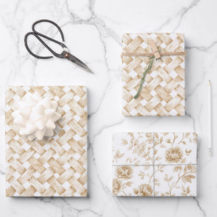 Faux Basket Weave Flowers Bridal Shower Wrapping Paper Sheets