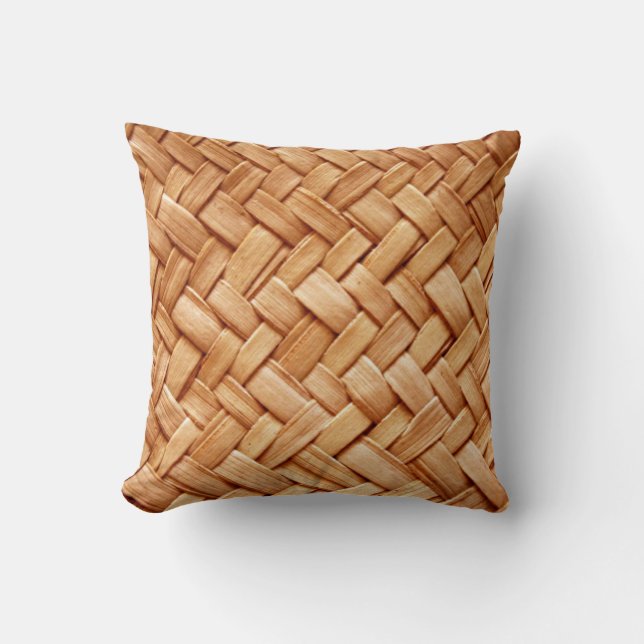 Faux Beige Straw Woven Toss Pillow - Gifts (Front)