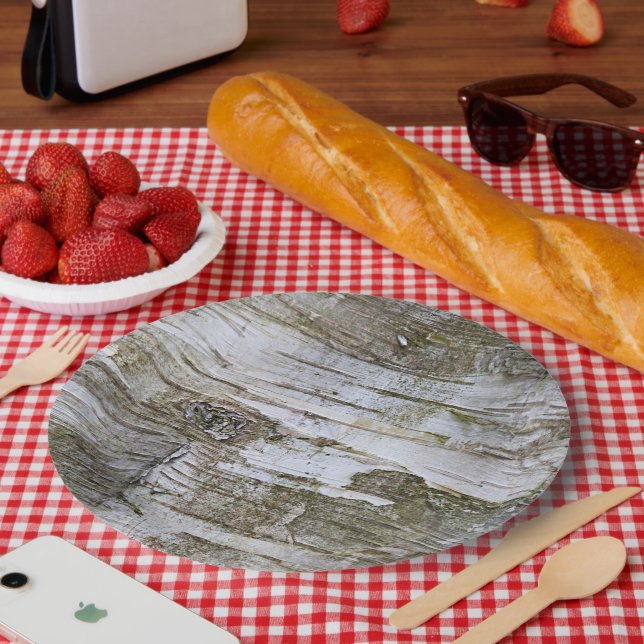 Faux Birch Tree Bark Texture Look Pattern Paper Plates (Picnic)