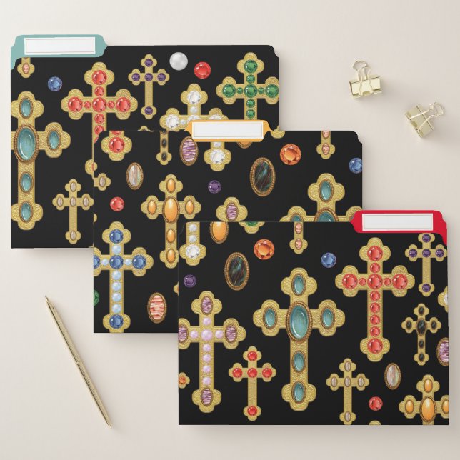Faux Birthstone Crosses and Loose Gems on Black File Folder (Set)
