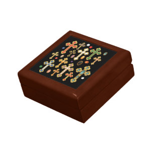 Faux Birthstone Crosses and Loose Gems on Black Gift Box