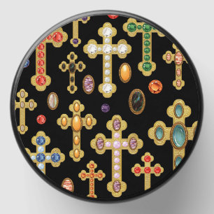 Faux Birthstone Crosses and Loose Gems on Black Mini Candle Favors