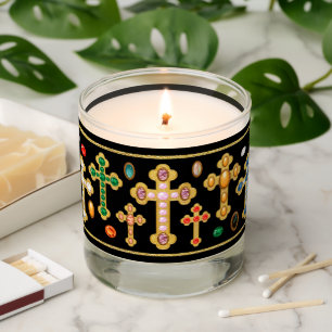 Faux Birthstone Crosses and Loose Gems on Scented Candle