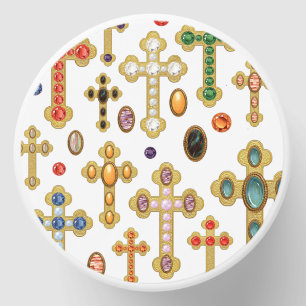 Faux Birthstone Crosses and Loose Gems on White Mini Candle Favors