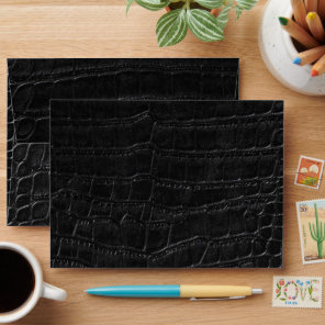 Faux Black Alligator Crocodile Leather Print Envelope