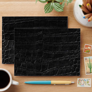 Faux Black Alligator Crocodile Leather Print Envelope