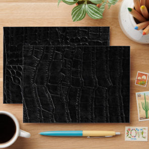 Faux Black Alligator Crocodile Leather Print Envelope