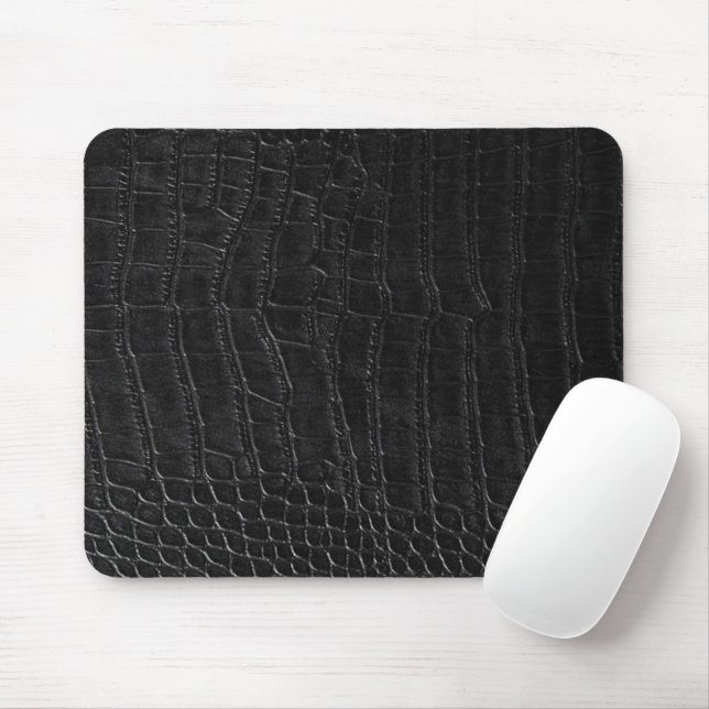 Faux Black Alligator Crocodile Leather Print Mouse Pad (With Mouse)