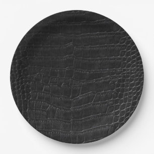 Faux Black Alligator Crocodile Leather Print Paper Plates