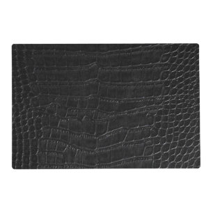 Faux Black Alligator Crocodile Leather Print Placemat