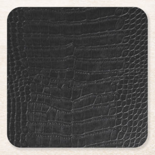 Faux Black Alligator Crocodile Leather Print Square Paper Coaster