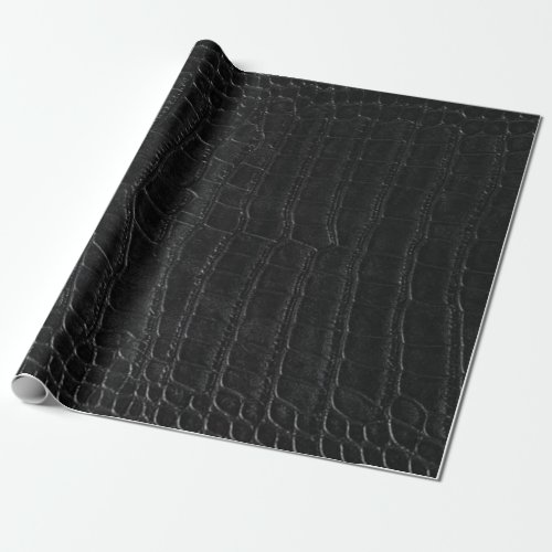 Faux Black Alligator Crocodile Leather Print Wrapping Paper