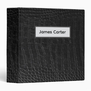 Faux Black Alligator Leather Print 3 Ring Binder