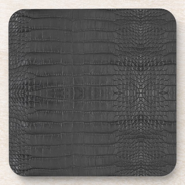 Faux Black Alligator Leather Print Beverage Coaster (Front)