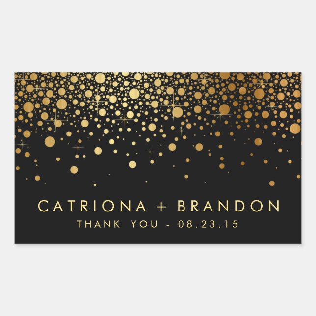Faux Black and Gold Foil Confetti Favor Sticker (Front)
