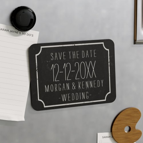 Faux Black and White Chalkboard Save the Date Magnet