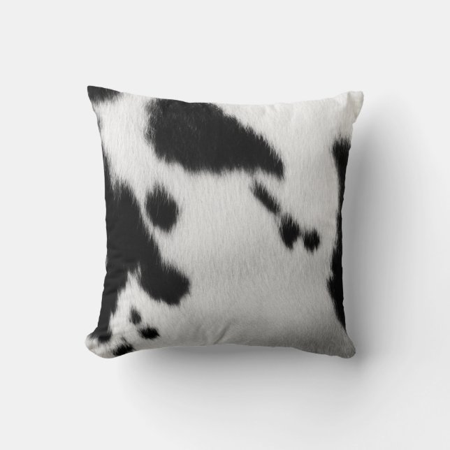 Faux Black and White Cow Hide. Throw Pillow (Front)
