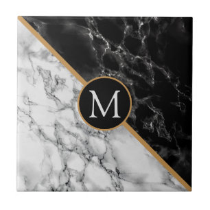 Faux Black and White Marble Personalized Tile