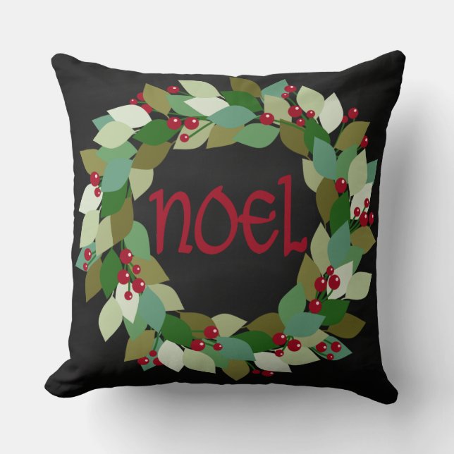 Faux Black Chalkboard | Noel Wreath Throw Pillow (Front)
