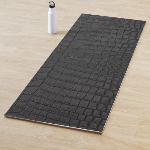 Faux Black Crocodile Leather Print Yoga Mat