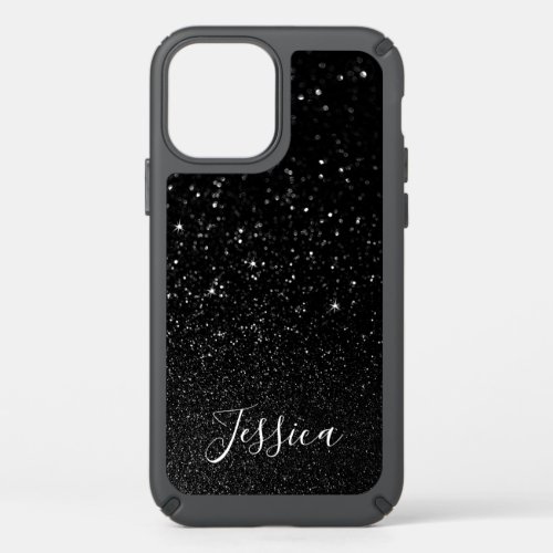 Faux Black Glitter Bokeh Photo Personalized Speck iPhone 12 Case