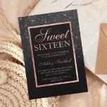 Faux black glitter elegant rose gold chic Sweet 16 Invitation<br><div class="desc">A modern,  pretty chic and elegant faux black glitter shower ombre with black color block Sweet 16 birthday party invitation with rose gold ombre pattern. Perfect for a princess Sweet sixteen,  perfect  for her,  the fashionista who loves modern pattern and glam</div>
