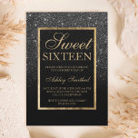 Faux black glitter gold elegant chic Sweet 16 Invitation<br><div class="desc">A modern,  pretty chic and elegant faux black glitter shower ombre with black color block Sweet 16 birthday party invitation with gold ombre pattern. Perfect for a princess Sweet sixteen,  perfect  for her,  the fashionista who loves modern pattern and glam</div>